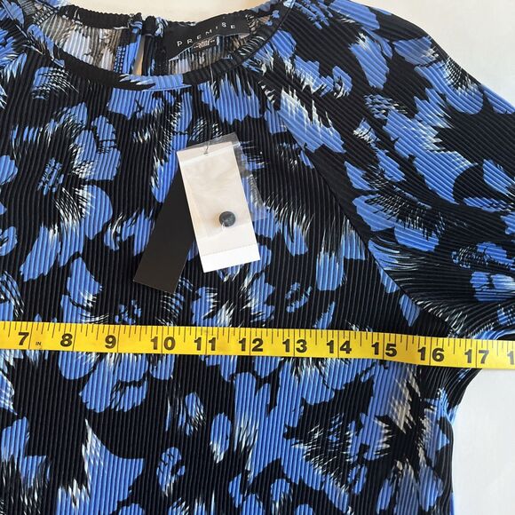 Premise Blouse Top Women’s XS Blue Black Stretch Long Sleeve Ruffled Cuff - Picture 5 of 7